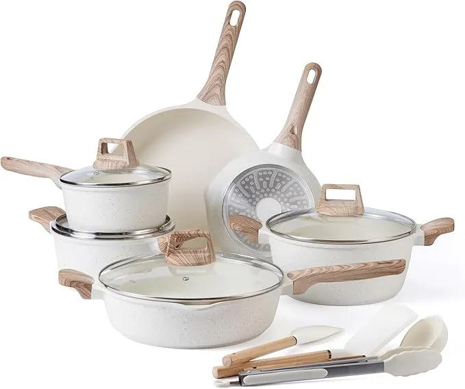 Country Kitchen 14-Piece Nonstick Pots & Pans Set with Utensils – Cream