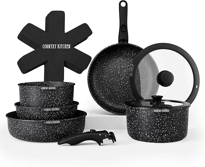 Country Kitchen Removable Handle Black Cookware Set